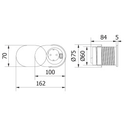 Extension cord SLIDE d 60 1 SCHUKO socket 1xUSB 2.4A cable 1.9m 220-240V Steel AE-BPW1S1UCH-51 GTV