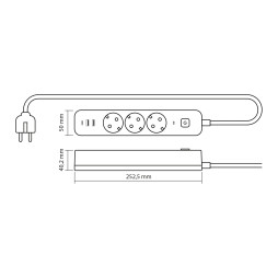 Мережевий подовжувач VIDEX ONCORD з/з 3п 3м (3x1.5мм) 2.4А 2USB+USB-C з кнопкою Black