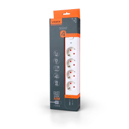 Мережевий подовжувач VIDEX ONCORD з/з 4п 3м (3x1.5мм) 3.4А USB(QC3.0) +USB-C(PD20W) з кнопкою White