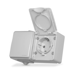 External single socket with grounding and single-button switch gray IP65 BINERA (VF-BNW3-G) VIDEX