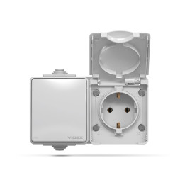 External single socket with grounding and single-button switch gray IP65 BINERA (VF-BNW3-G) VIDEX