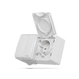 External single socket with grounding and double-button switch gray IP65 BINERA (VF-BNW32-G) VIDEX
