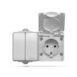 External single socket with grounding and double-button switch gray IP65 BINERA (VF-BNW32-G) VIDEX