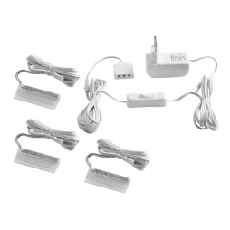 Set of plastic LED clips for lighting glass shelves with manual switch 3pcs 110-240VAC 6 cm white light, white wire LEDUA