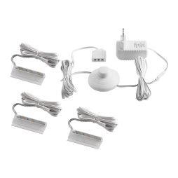 Set of plastic LED clips for lighting glass shelves with foot switch 3pcs 110-240VAC 6 cm white light, white wire LEDUA