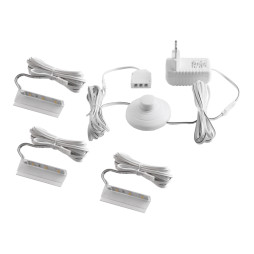 Set of plastic LED clips for lighting glass shelves with foot switch 3pcs 110-240VAC 6 cm blue light, white wire LEDUA