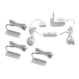 Set of plastic LED clips for lighting glass shelves with hand switch 3pcs 110-240VAC 6 cm blue light, white wire LEDUA