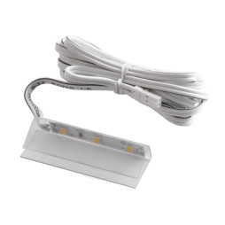 Clip LED plastic for lighting glass shelves 6 cm 12V/DC 0.72w yellow light, white wire LEDUA