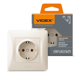 Single socket with grounding cream VIDEX BINERA VF-BNSK1G-CR