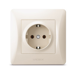 Single socket with grounding cream VIDEX BINERA VF-BNSK1G-CR