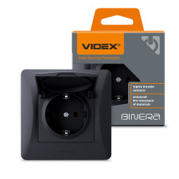 Single socket with grounding and cover black graphite VIDEX BINERA