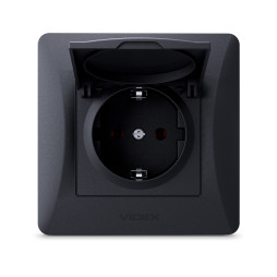 Single socket with grounding and cover black graphite VIDEX BINERA