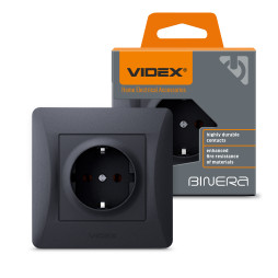 Single socket with grounding black graphite VIDEX BINERA
