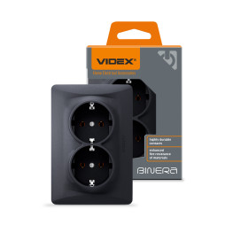 Double socket with grounding black graphite VIDEX BINERA