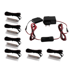 Set of plastic LED clips for lighting glass shelves with manual switch 6pcs 110-240VAC 6 cm white light, black wire LEDUA