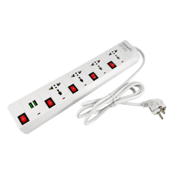 Extension cord 4 sockets universal 2m x 0.75mm 2USBx2.1A max. 2000W with buttons, without grounding/LMK7311 Lemanso