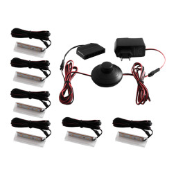 Set of plastic LED clips for lighting glass shelves with foot switch 6pcs 110-240VAC 6 cm white light, black wire LEDUA