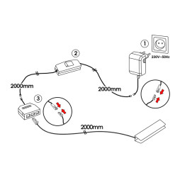 Set of aluminum LED clips for lighting glass shelves with manual switch 3pcs 220V white light, black wire LEDUA