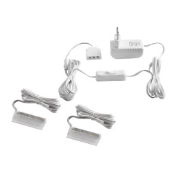 Set of plastic LED clips for lighting glass shelves with manual switch 2pcs 110-240VAC 6 cm warm white light, white wire LEDUA