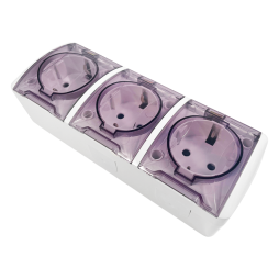 Block 3 sockets with grounding + transparent covers Magnolia white LMR2014 Lemanso