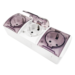 Block 3 sockets with grounding + transparent covers Magnolia white LMR2014 Lemanso
