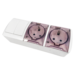Block surface-mounted 2nd switch + 2 sockets with grounding + covers Magnolia white LMR2015 Lemanso