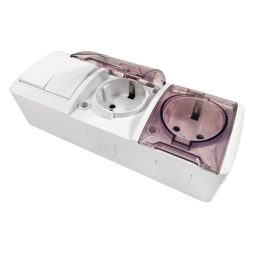 Block surface-mounted 2nd switch + 2 sockets with grounding + covers Magnolia white LMR2015 Lemanso