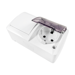 Block surface-mounted switch + socket with grounding + cover LEMANSO Magnolia white LMR2013 Lemanso