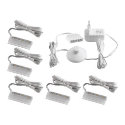 Set of plastic LED clips for lighting glass shelves with foot switch 5pcs 110-240VAC 6 cm blue light, white wire LEDUA