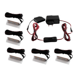 Set of plastic LED clips for lighting glass shelves with manual switch 5pcs 110-240VAC 6 cm blue light, black wire LEDUA