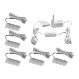 Set of plastic LED clips for lighting glass shelves with manual switch 5pcs 110-240VAC 6 cm blue light, white wire LEDUA