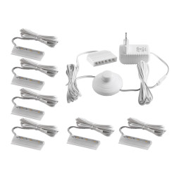 Set of plastic LED clips for lighting glass shelves with foot switch 6pcs 110-240VAC 6 cm blue light, white wire LEDUA