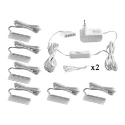 Set of plastic LED clips for lighting glass shelves with manual switch 6pcs 110-240VAC 6 cm blue light, white wire LEDUA