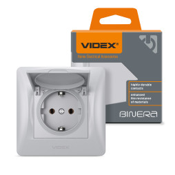 Single socket with grounding and cover silver silk VIDEX BINERA