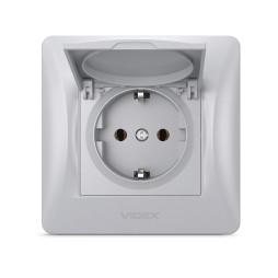 Single socket with grounding and cover silver silk VIDEX BINERA