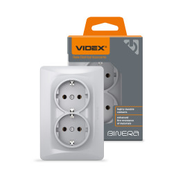 Double socket with grounding silver silk VIDEX BINERA