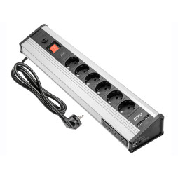 Extension cord 6 sockets SCHUKO USB Aluminum 220-240V AE-PBMUL6S6U-53 GTV