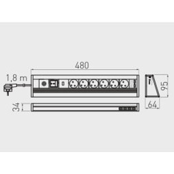 Extension cord 6 sockets SCHUKO USB Aluminum 220-240V AE-PBMUL6S6U-53 GTV