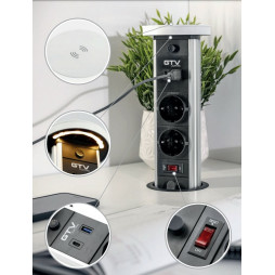 CAMINO extension cord 100mm 2 SCHUKO USB A+C QC WC 10W cable 1.5m 220-240V Black GTV AE-BPW2sCAM-20