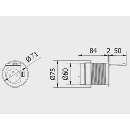 Extension cable CHARGER MINI 60mm 1 socket SCHUKO 1xUSB 2.4A cable 1.9m 220-240V Aluminum GTV AE-BPW1S1UCH-53