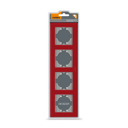 Frame red glass for 4 places horizontal VIDEX BINERA VF-BNFRG4H-RD