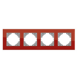 Frame red glass for 4 places horizontal VIDEX BINERA VF-BNFRG4H-RD
