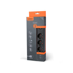 Power extension cord 3p 3m 1.5mm 2.4A 2USB+USB-C with/with and button Black ONCORD (PD33G2U1C-B) VIDEX