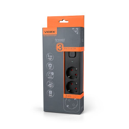 Power extension cord 3p 3m 1.5mm w/o button Black ONCORD (VF-PD33G-B) VIDEX