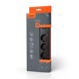 Power extension cord 4p 3m 1.5mm w/c and button Black ONCORD (VF-PD43G-B) VIDEX