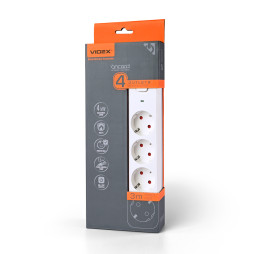 Power extension cord 4p 3m 1.5mm w/c and button White ONCORD (VF-PD43G-W) VIDEX