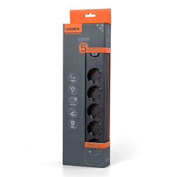 Power extension cord 5p 3m 1.5mm w/c and button Black ONCORD (VF-PD53G-B) VIDEX