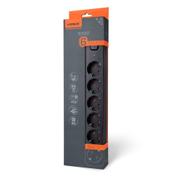 Power extension cord 6p 3m 1.5mm w/c and button Black ONCORD (VF-PD63G-B) VIDEX