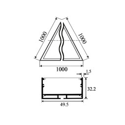 LED suspended, ceiling "Delta" triangle 220V 72W 5400Lm 6000k 1000*1000*1000 black body LEDUA