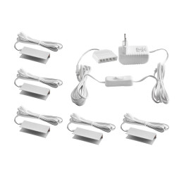 Set of aluminum LED clips for glass shelf lights with manual switch 5pcs 220V white light, white wire LEDUA